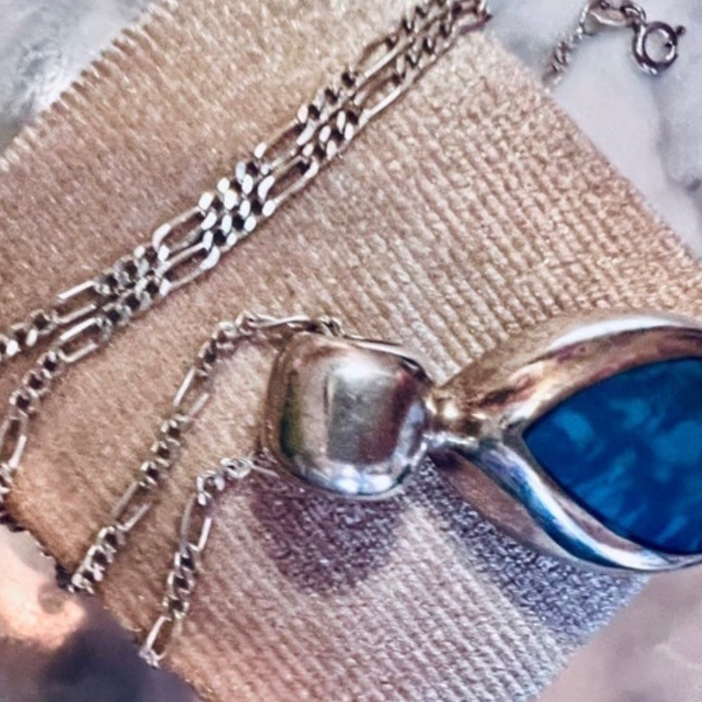 Vintage Handmade Turquoise Pendant Solid Heavy 925 Sterling Silver Mexico .925 - Picture 12 of 15